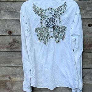 English Laundry White Button Down Shirt with Embroidered Design